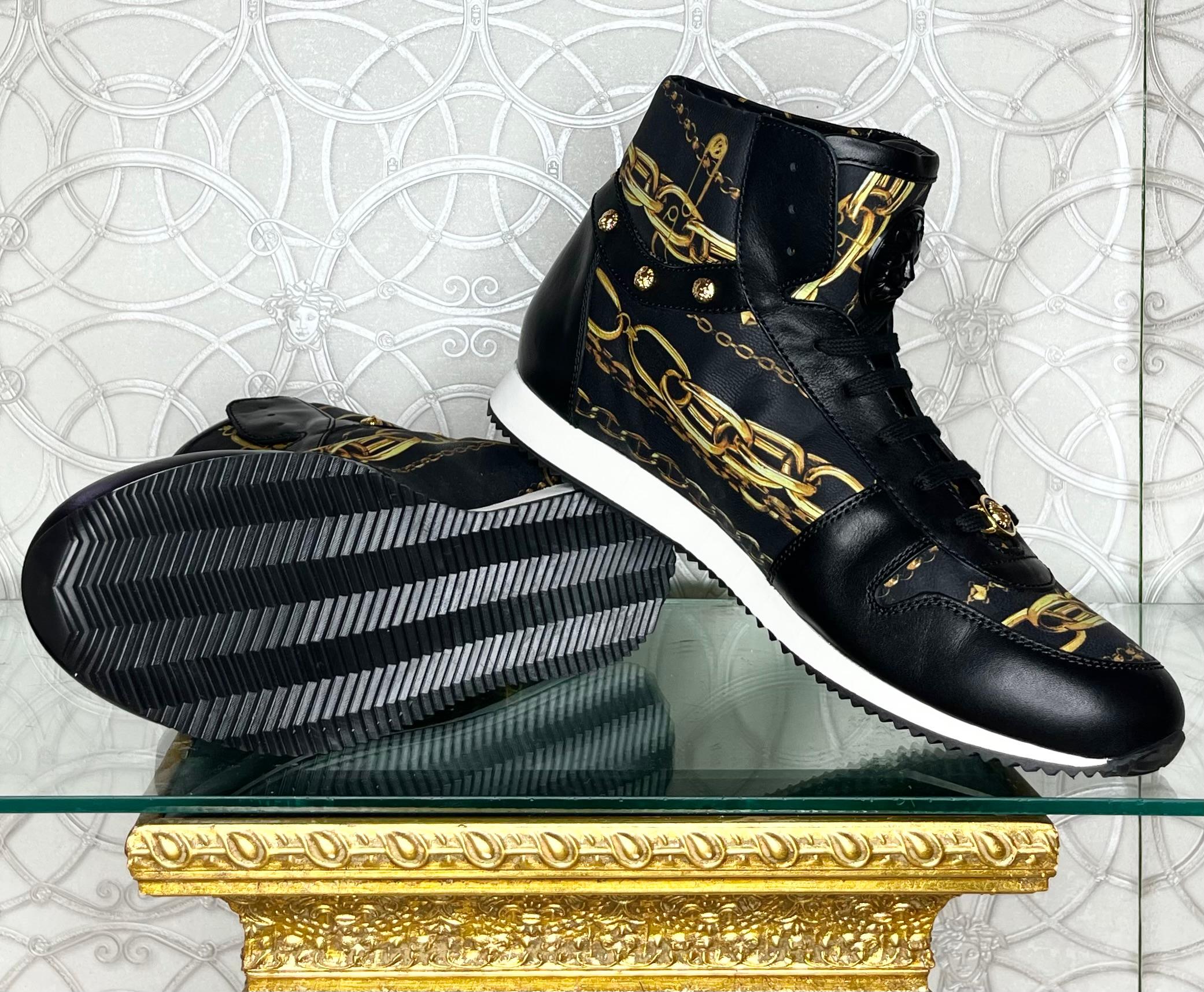 VERSACE HIGH-TOP SNEAKERS w/3D MEDUSA BUCKLE and GOLD-TONE ELEMENTS 44.5 - 11.5 In New Condition For Sale In Montgomery, TX