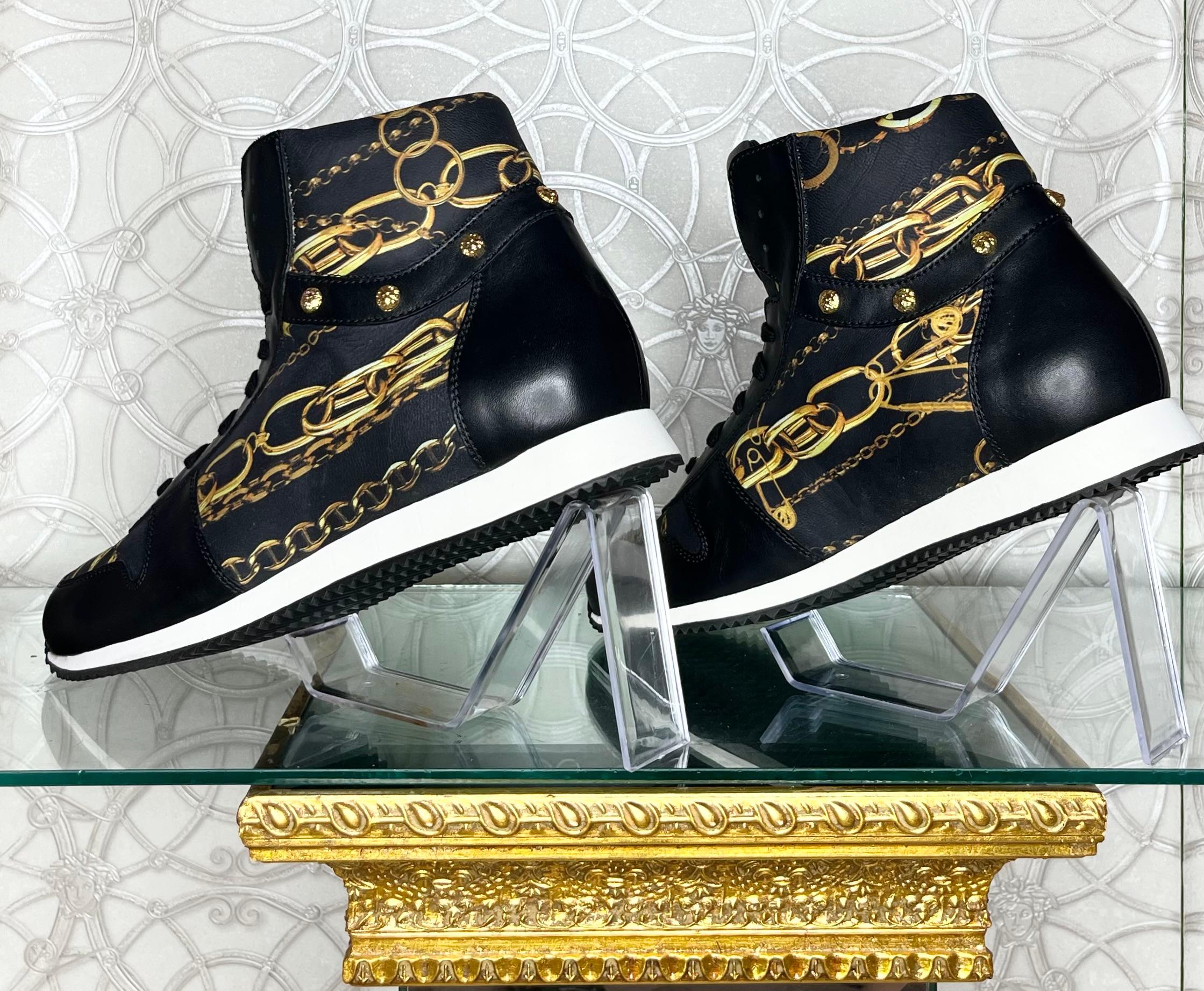 VERSACE HIGH-TOP SNEAKERS w/3D MEDUSA BUCKLE and GOLD-TONE ELEMENTS 44.5 - 11.5 For Sale 1