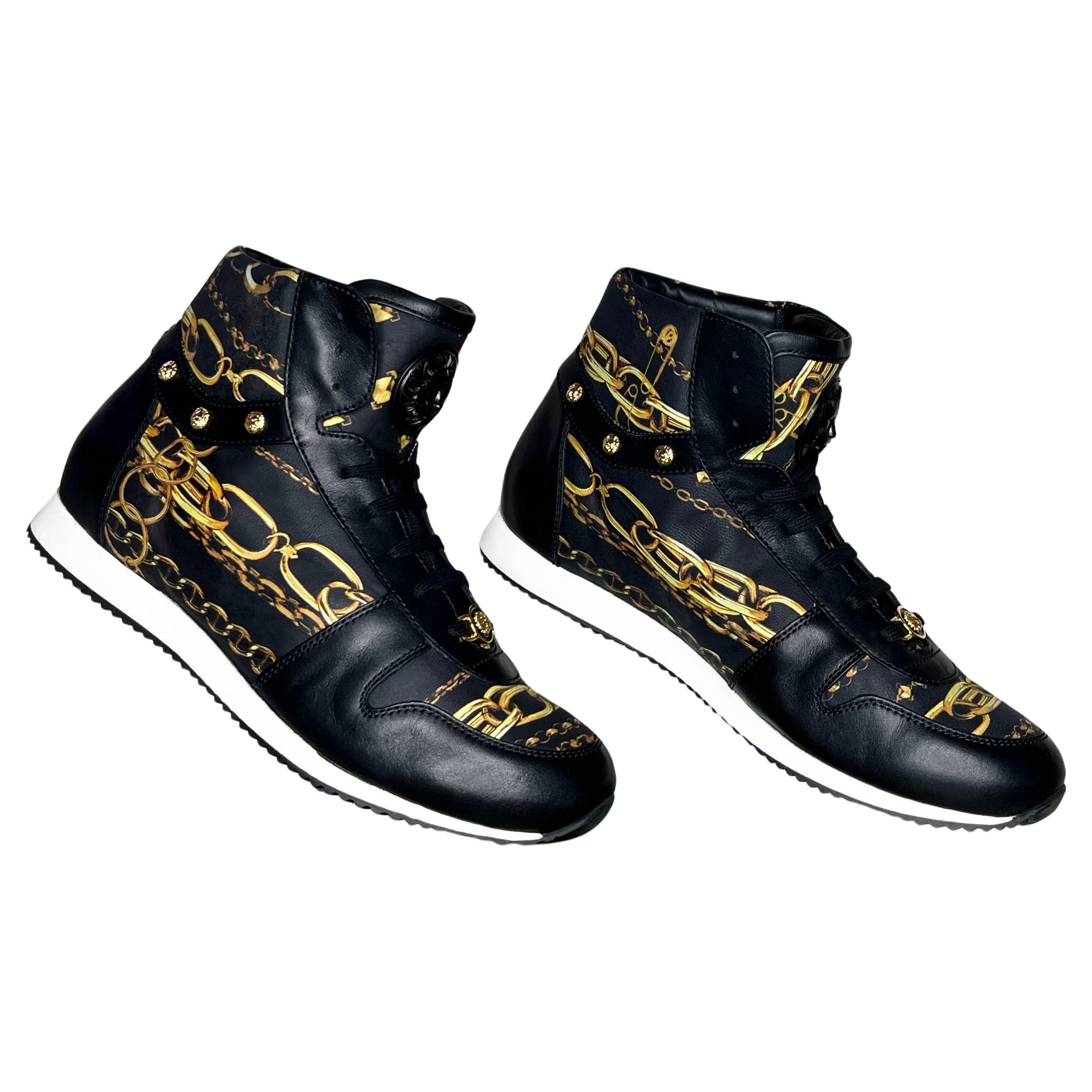 VERSACE HIGH-TOP SNEAKERS w/3D MEDUSA BUCKLE and GOLD-TONE ELEMENTS 44.5 - 11.5 For Sale