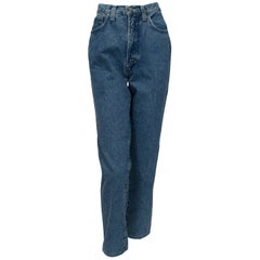 Retro Versace Straight Leg Raw Denim Jeans with Silver Medusa Rivets - It 46, 1999