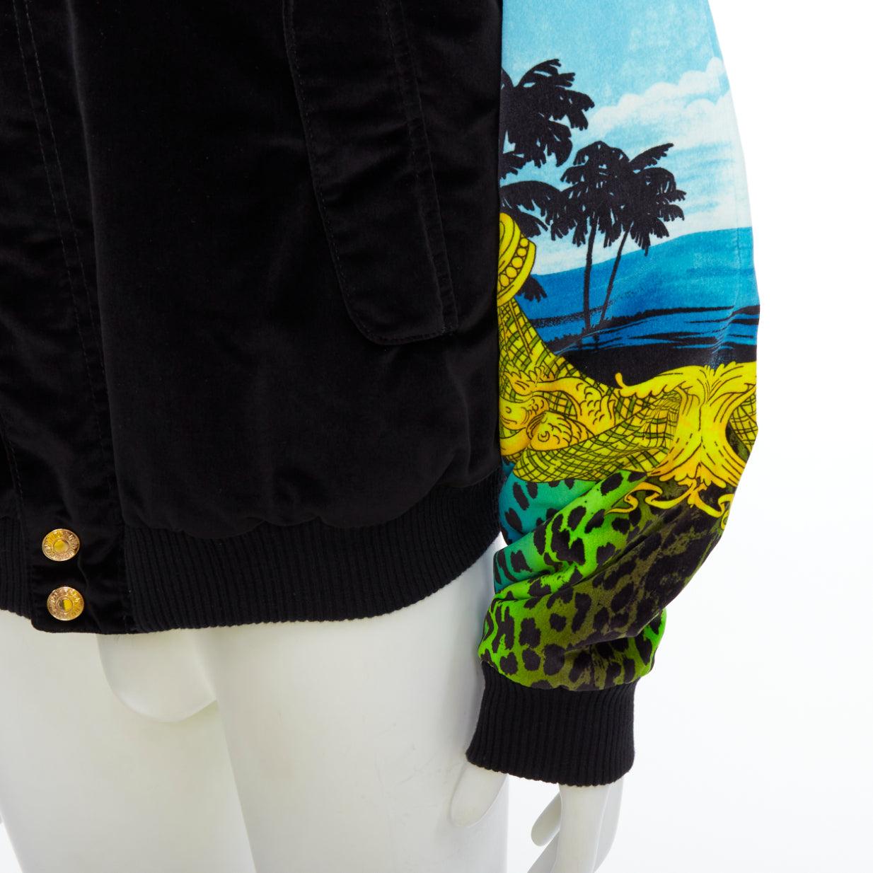Black VERSACE H&M KANYE WEST black yellow green Barocco velvet bomber jacket XL