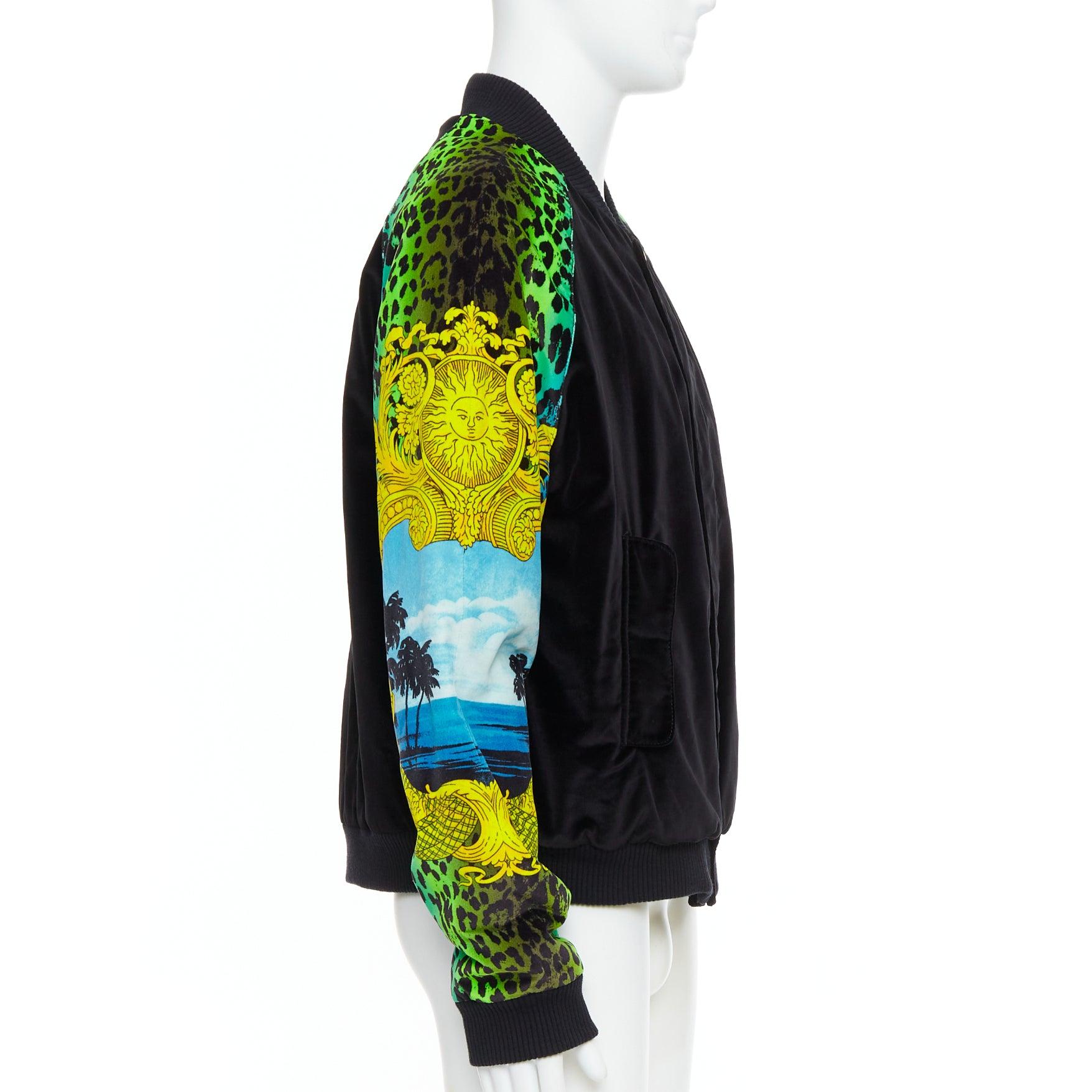 VERSACE H&M KANYE WEST black yellow green Barocco velvet bomber jacket XL In Good Condition In Hong Kong, NT