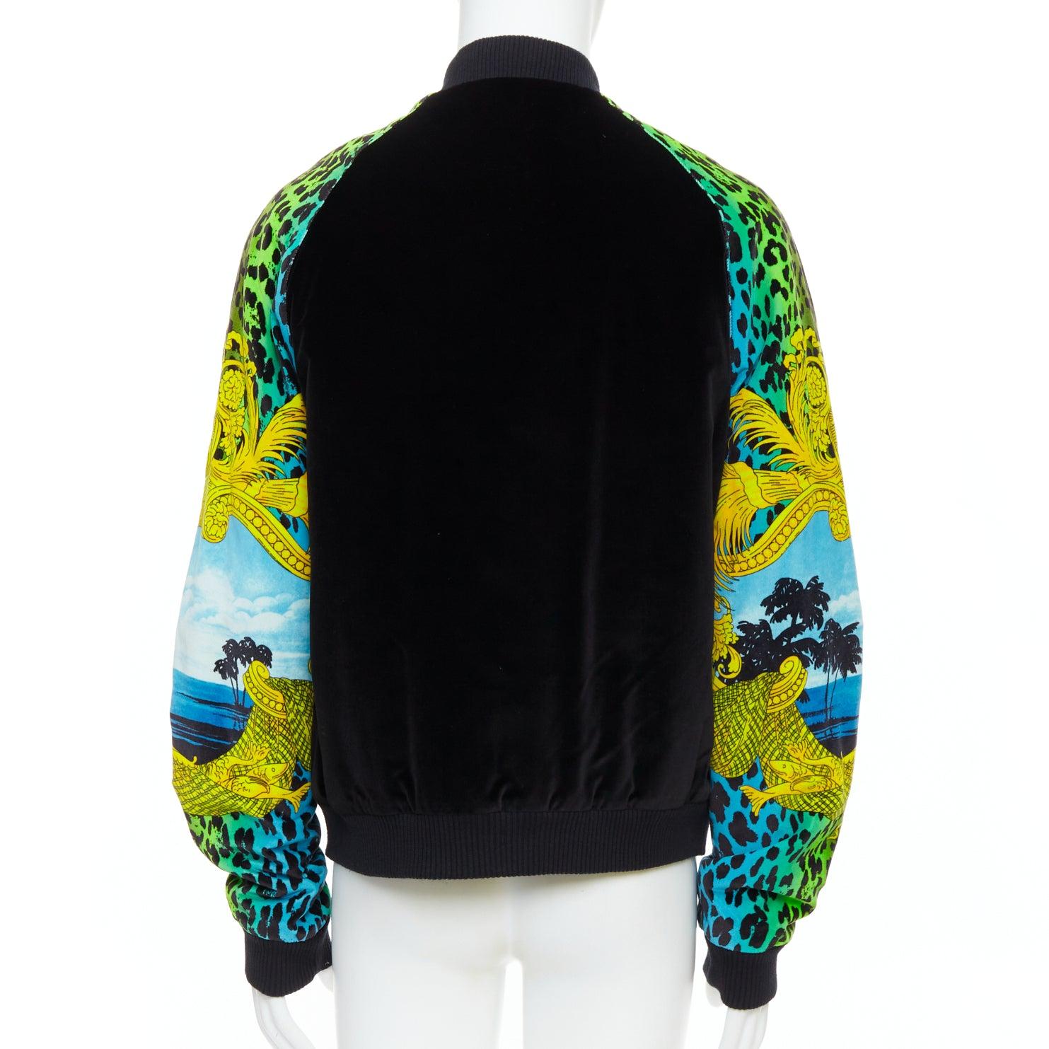 Men's VERSACE H&M KANYE WEST black yellow green Barocco velvet bomber jacket XL