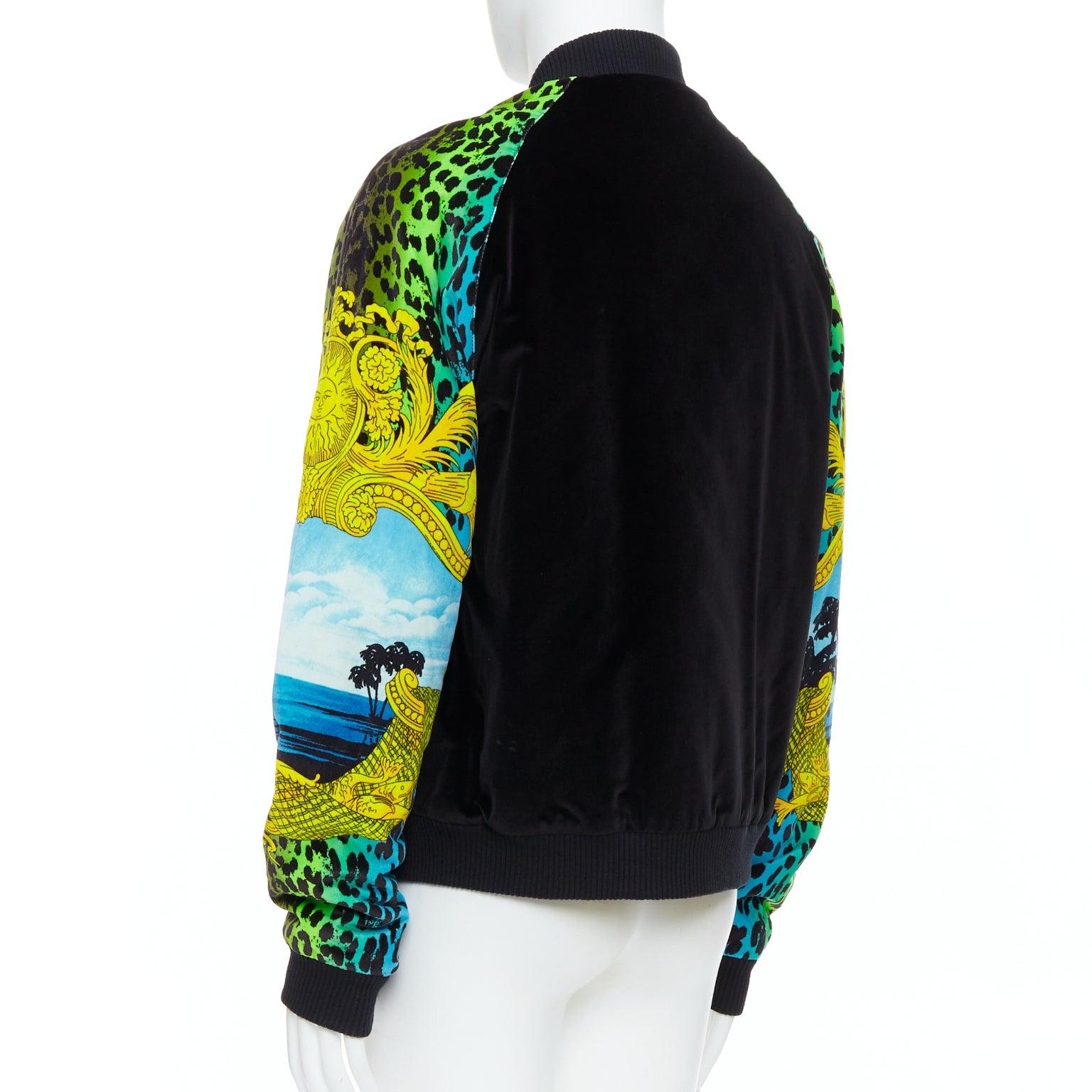VERSACE H&M KANYE WEST black yellow green Barocco velvet bomber jacket XL 1