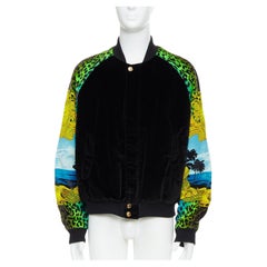 VERSACE H&M KANYE WEST negro amarillo verde Barocco chaqueta bomber de terciopelo XL