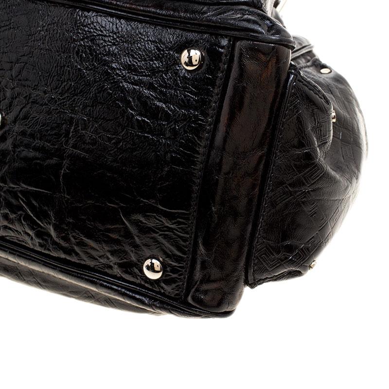 Versace Holographic Black Textured Patent Leather Satchel 6