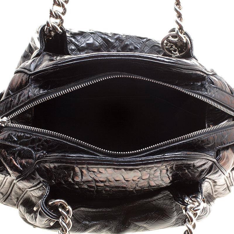 Versace Holographic Black Textured Patent Leather Satchel 4