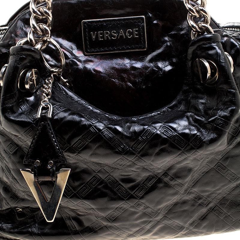 Versace Holographic Black Textured Patent Leather Satchel 2