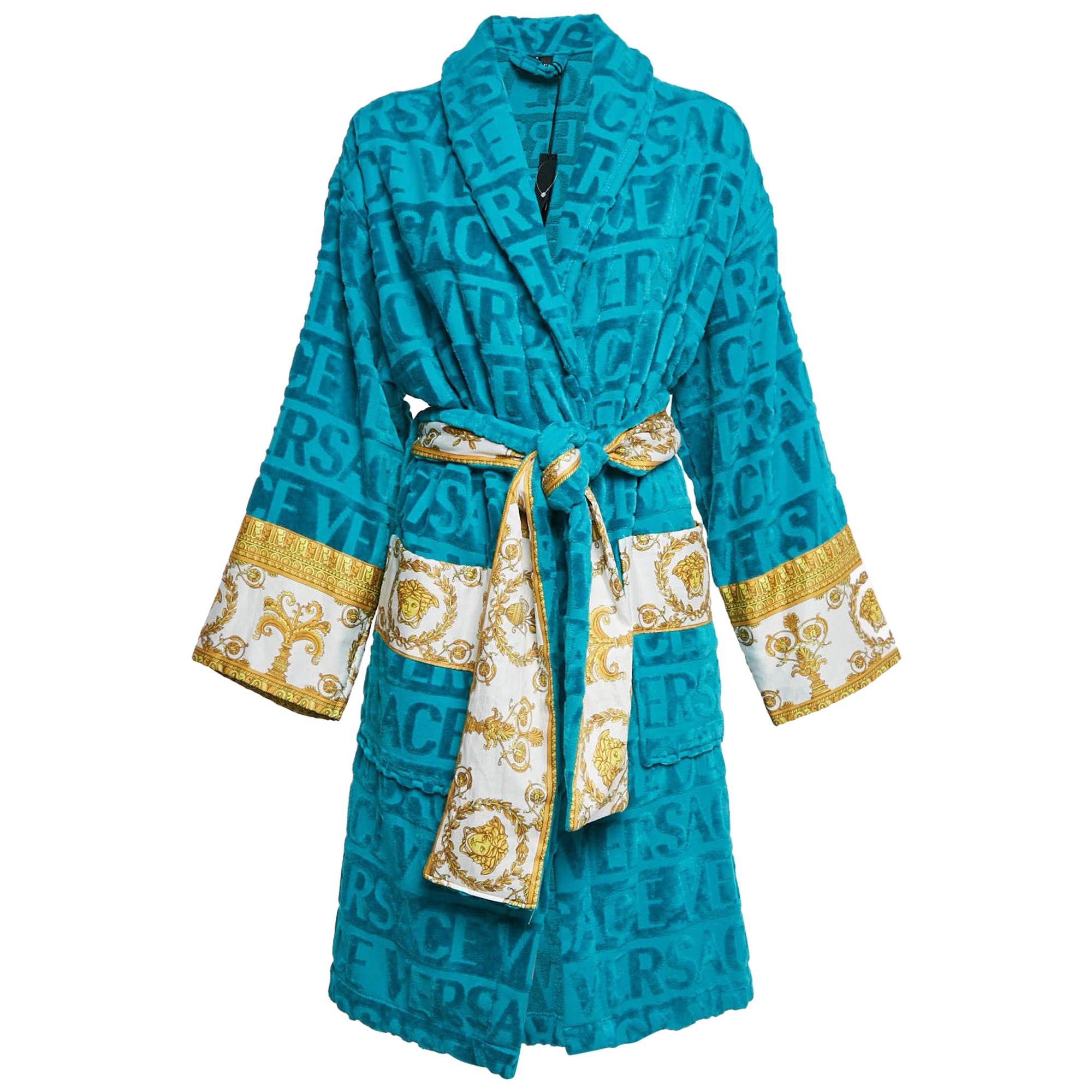 Versace Home Blue Monogram Medusa Amplified Terry Bathrobe S