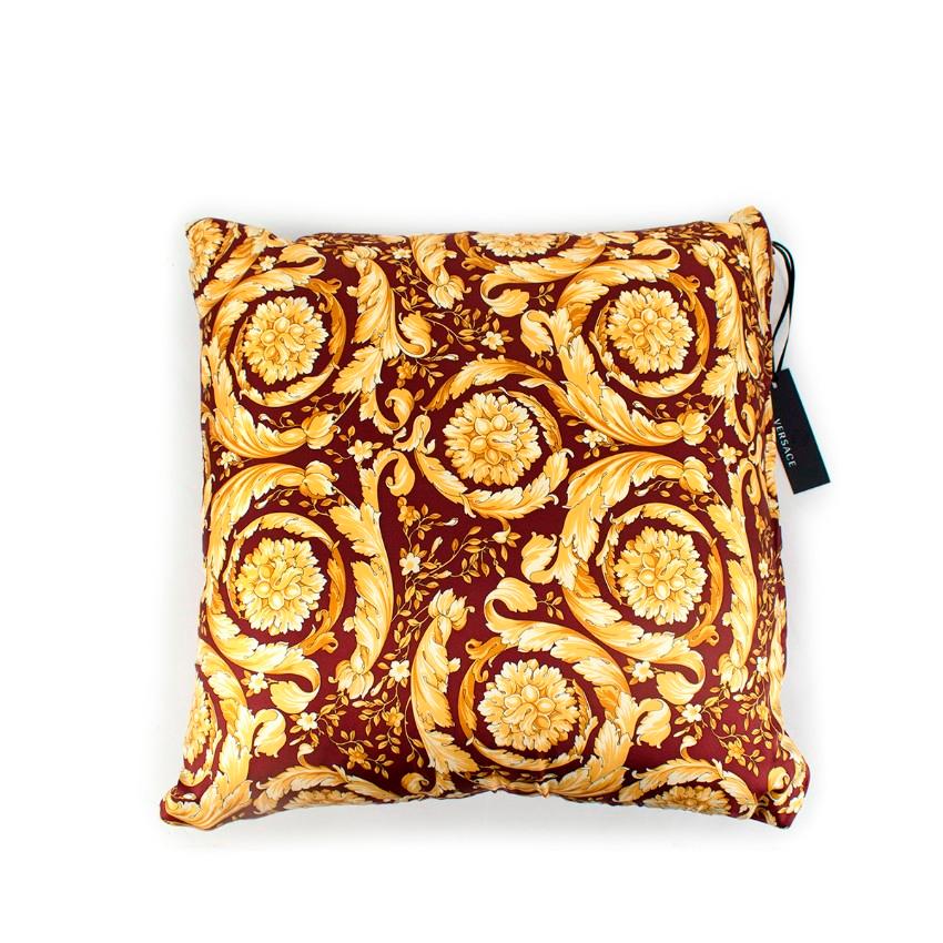 Versace Home Burgundy Baroque Silk Twill Faux Leather Pair of Cushions In Excellent Condition For Sale In London, GB
