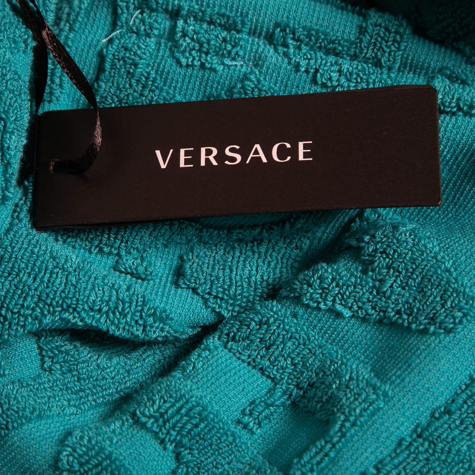 Versace Home Green Logo Terry Belted Bathrobe  In New Condition In Dubai, Al Qouz 2
