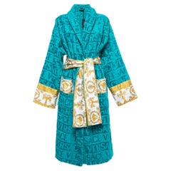 Used Versace Home Green Logo Terry Belted Bathrobe 