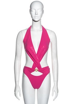 Versace hot glitter pink bandage halter neck bodysuit bath suit, ss 2005