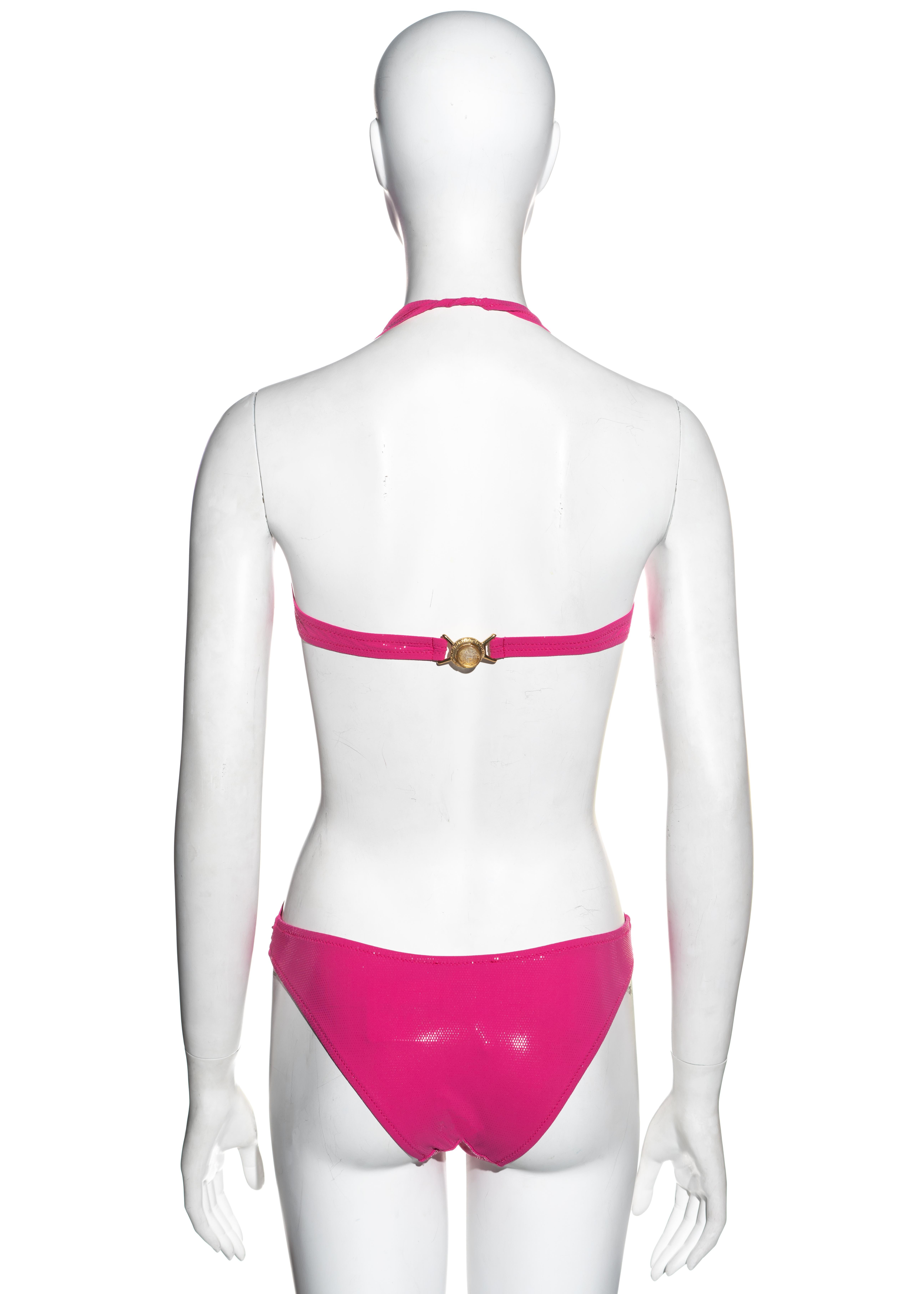 Versace hot glitter pink bandage halter neck bodysuit bath suit, ss 2005 In Excellent Condition In London, GB