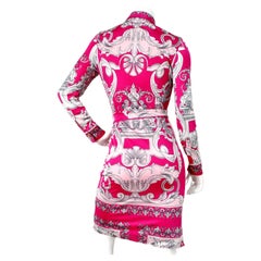 Versace Hot Pink Cutout Baroque Print Long-Sleeve Belted Dress