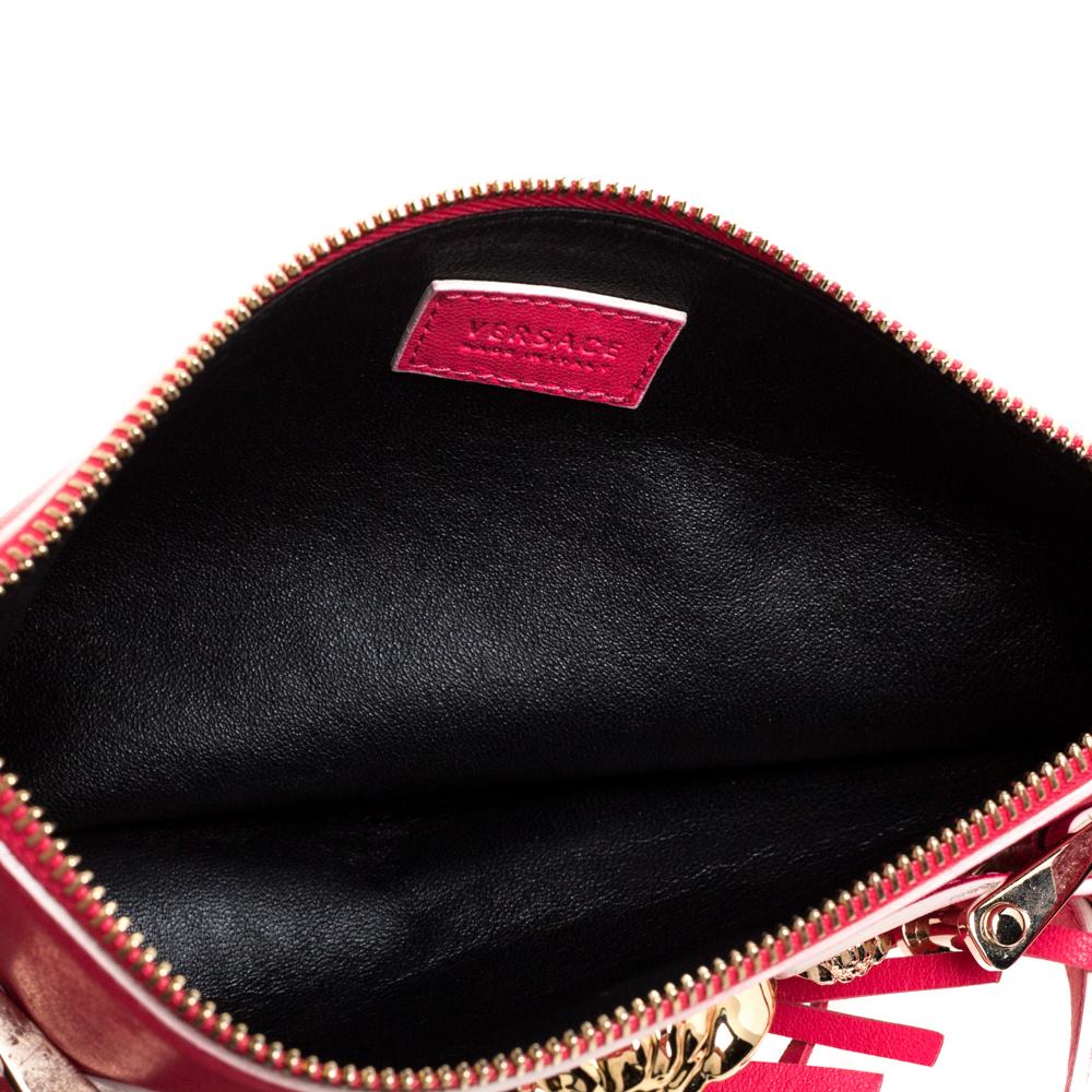 Versace Hot Pink Leather Fringed Medusa Shoulder Bag 3