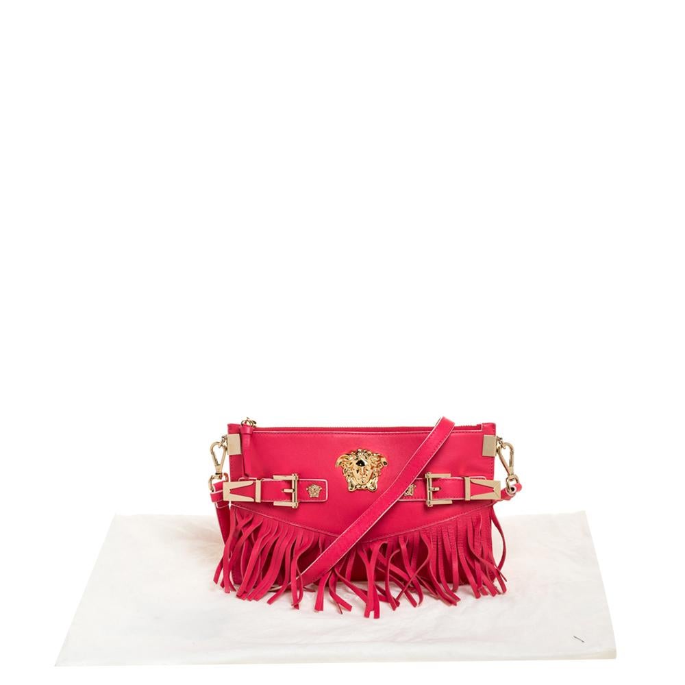 Versace Hot Pink Leather Fringed Medusa Shoulder Bag 4