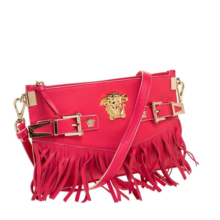 Versace Hot Pink Leather Fringed Medusa Shoulder Bag at 1stDibs