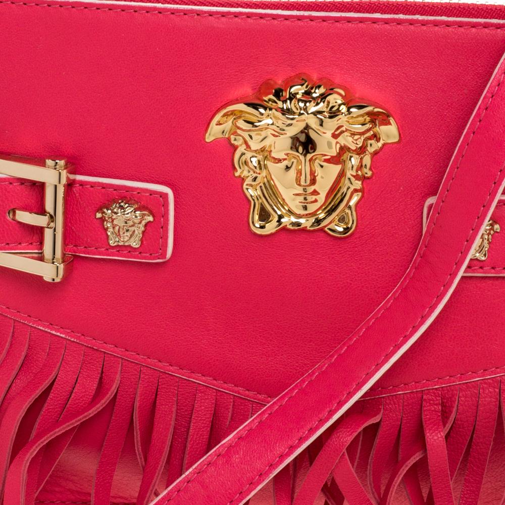 Versace Hot Pink Leather Fringed Medusa Shoulder Bag 2