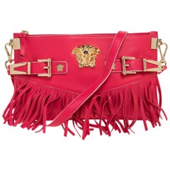 Versace Hot Pink Leather Fringed Medusa Shoulder Bag
