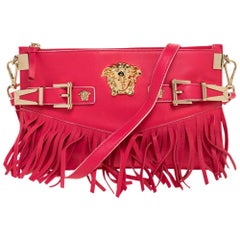 Versace Hot Pink Leather Fringed Medusa Shoulder Bag