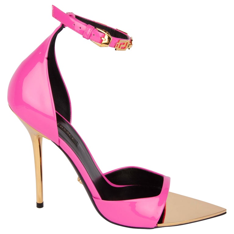Versace Hot Pink Patent Leather Strap Heels with Gold Tone Hardware Size 40  at 1stDibs | versace pink heels, versace hot pink heels, hot pink heels