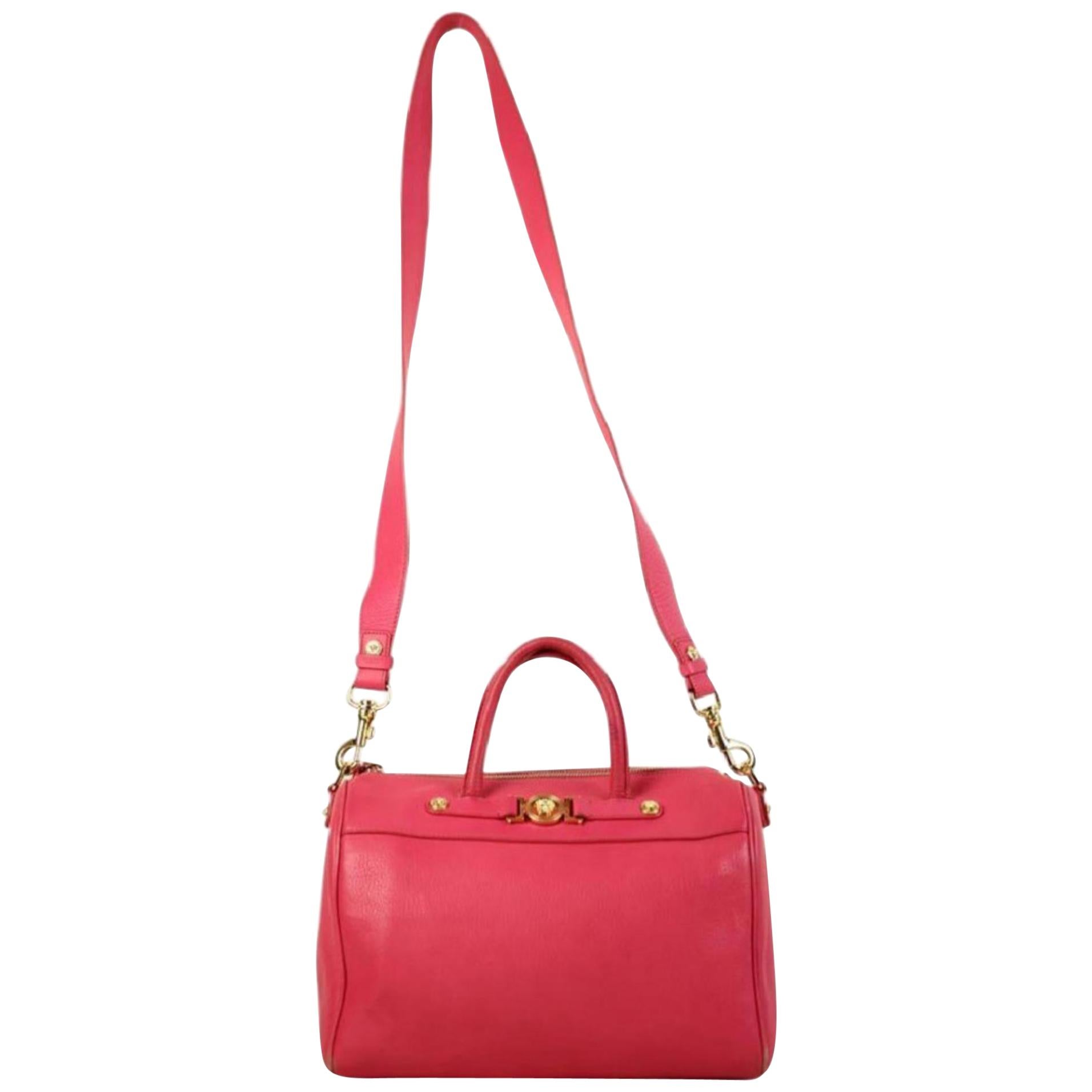 Versace Hot Two Way Boston Vvav1 Pink Leather Shoulder Bag For Sale