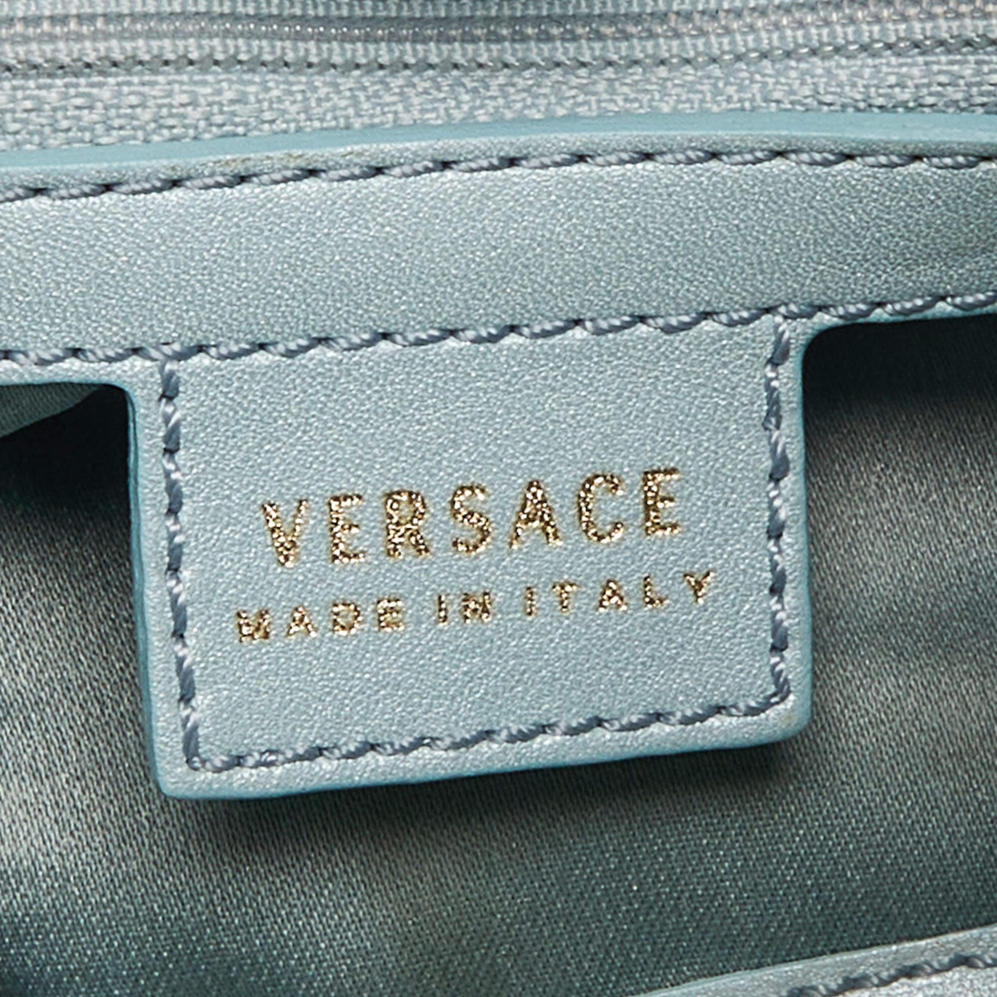 Versace Ice Blue Signature Nylon and Leather Hobo For Sale 4