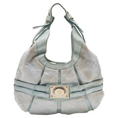 Versace Ice Blue Signature Nylon and Leather Hobo