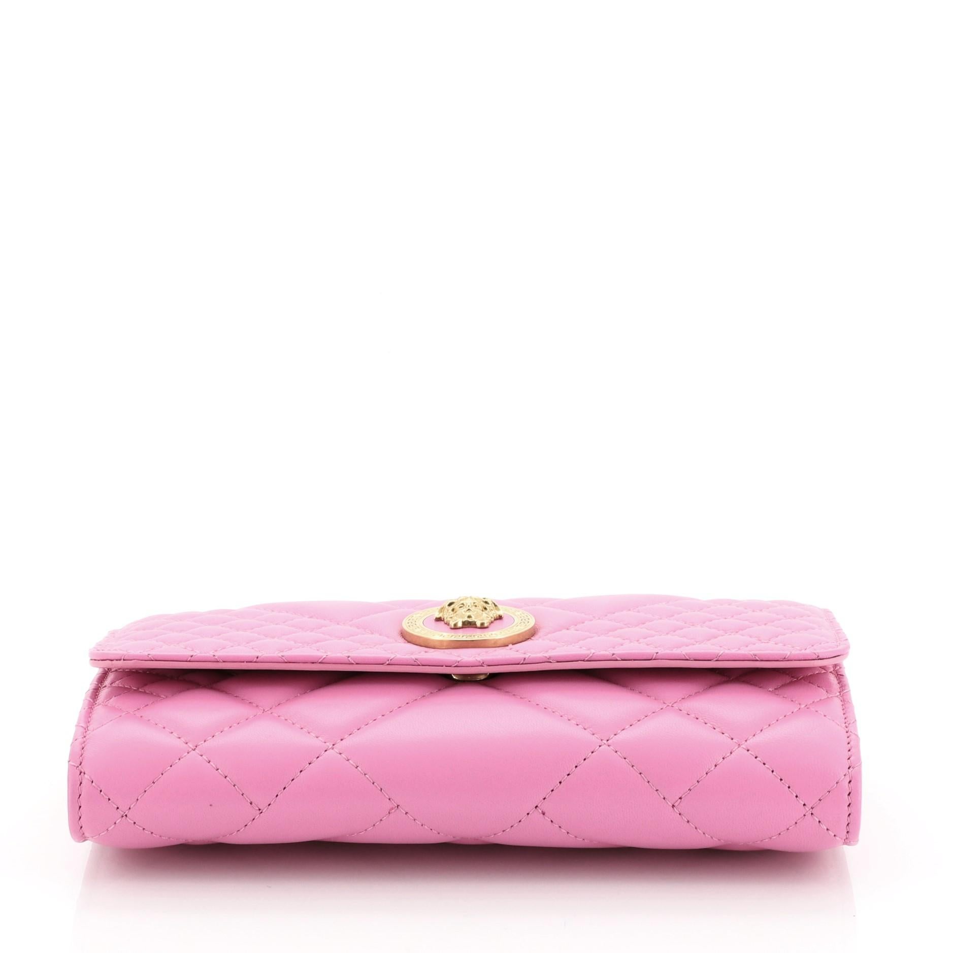 Pink Versace Icon Wallet on Chain Quilted Leather