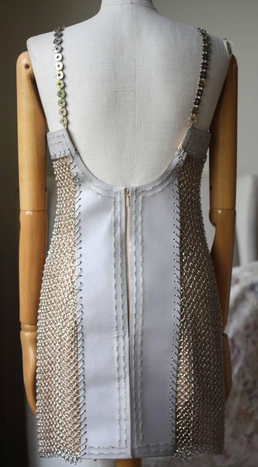 Gray Versace Iconic Chain-Mail and Silk-Satin Mini Dress For Sale