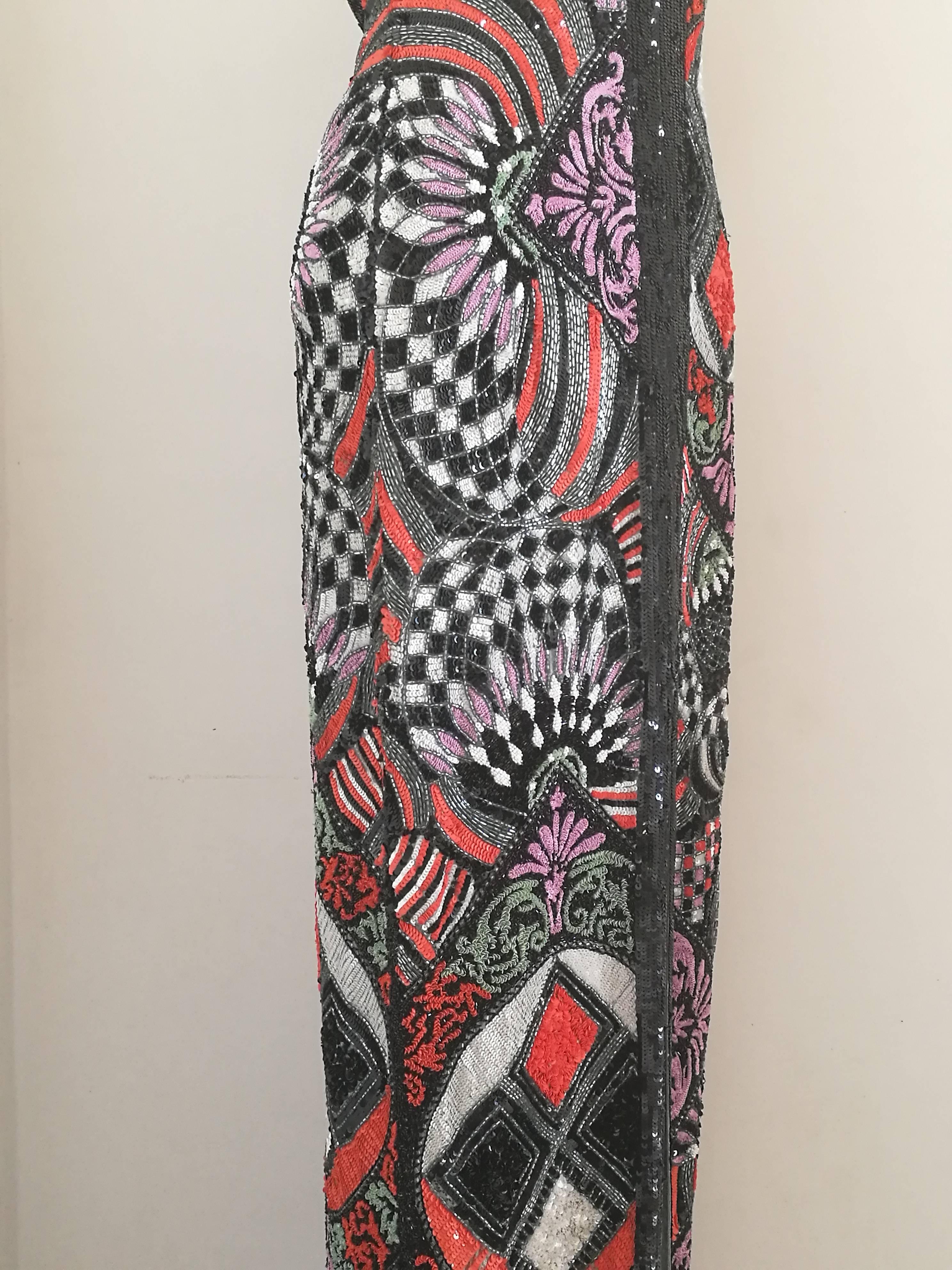 Versace Iconic Sequins and Beads Multicolour Long Dress In Excellent Condition For Sale In Capri, IT