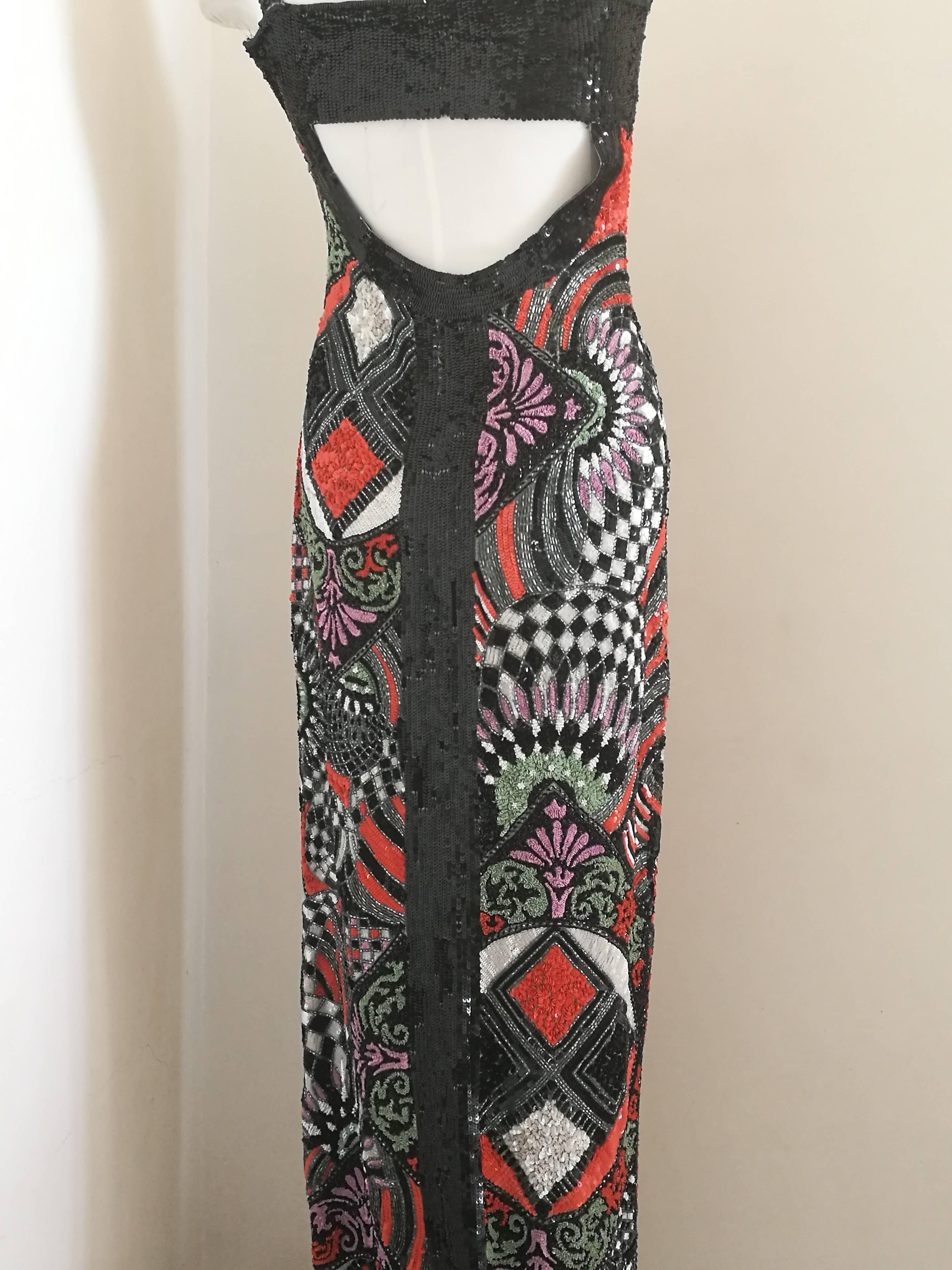 Versace Iconic Sequins and Beads Multicolour Long Dress For Sale 2