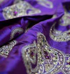 Versace Inspired Violet Paisley Ari Metallic Embroidery Jeweled Rhinstone Silk