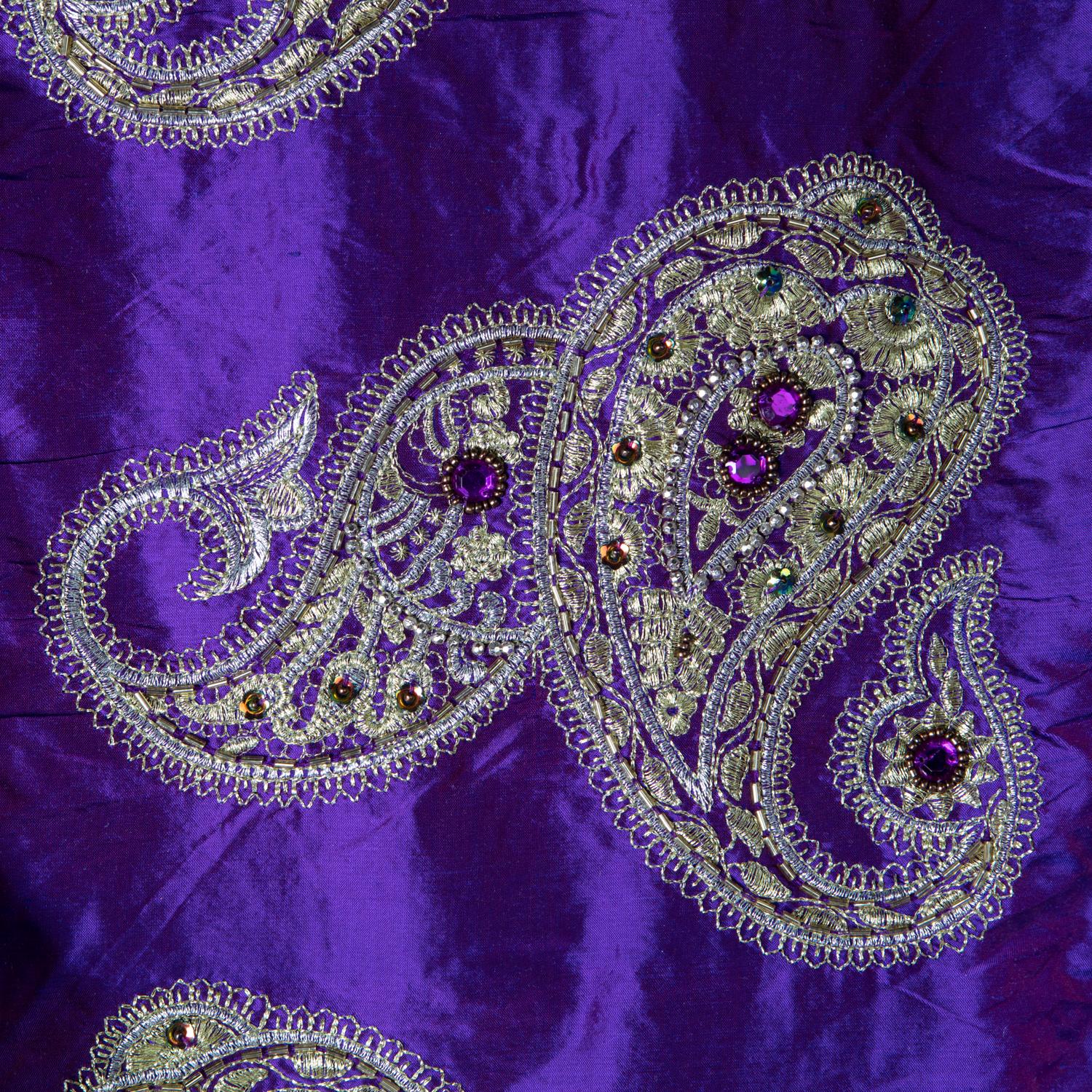 Versace Inspired Violet Paisley Ari Metallic Embroidery Jeweled Rhinstone Silk For Sale 1