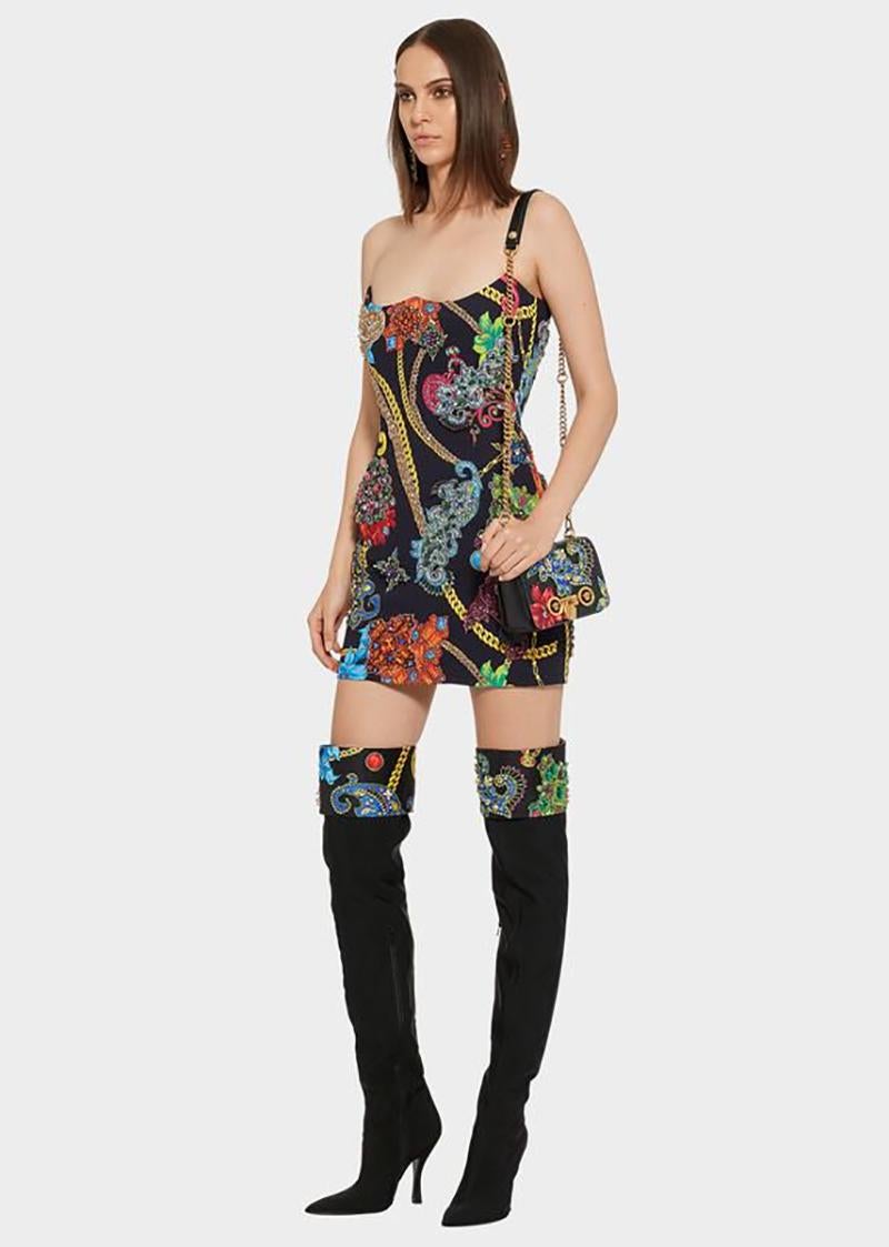 VERSACE INVERTED HEART JEWEL EMBELLISHED DRESS and BOOTS as seen on KENDALL In New Condition In Montgomery, TX