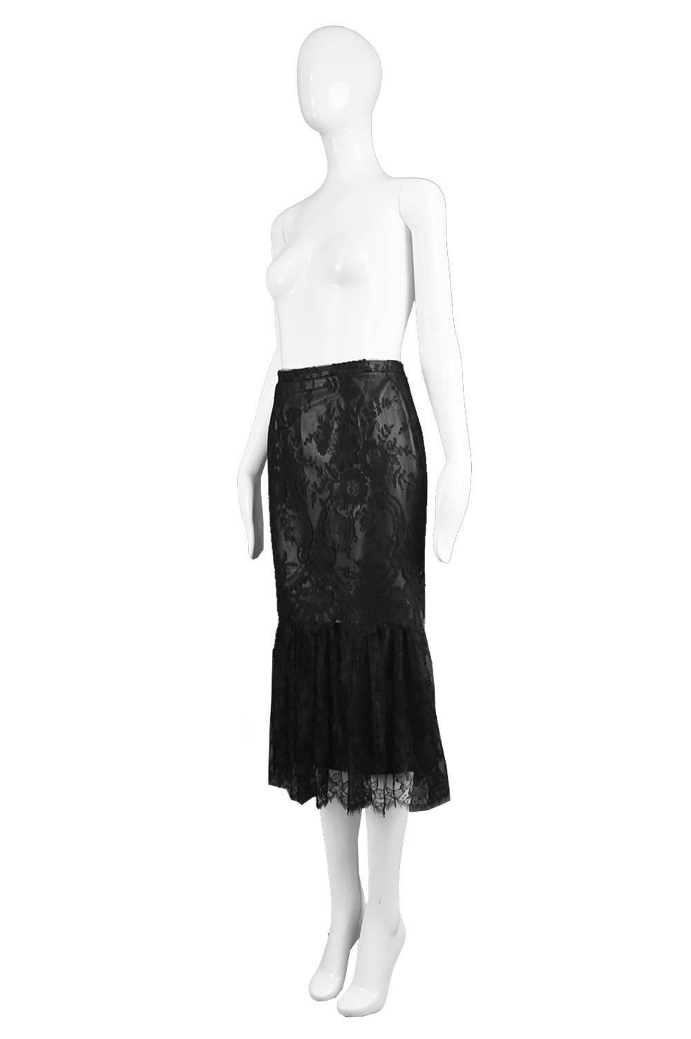 Women's Versace Istante Vintage Leather & Lace Skirt For Sale