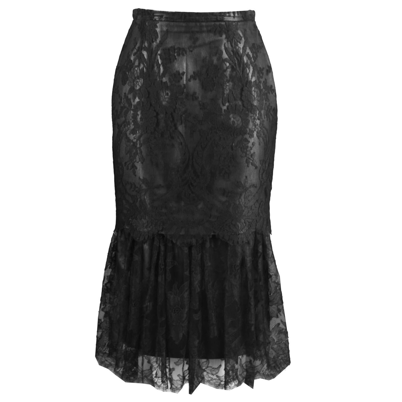 Versace Istante Vintage Leather & Lace Skirt For Sale
