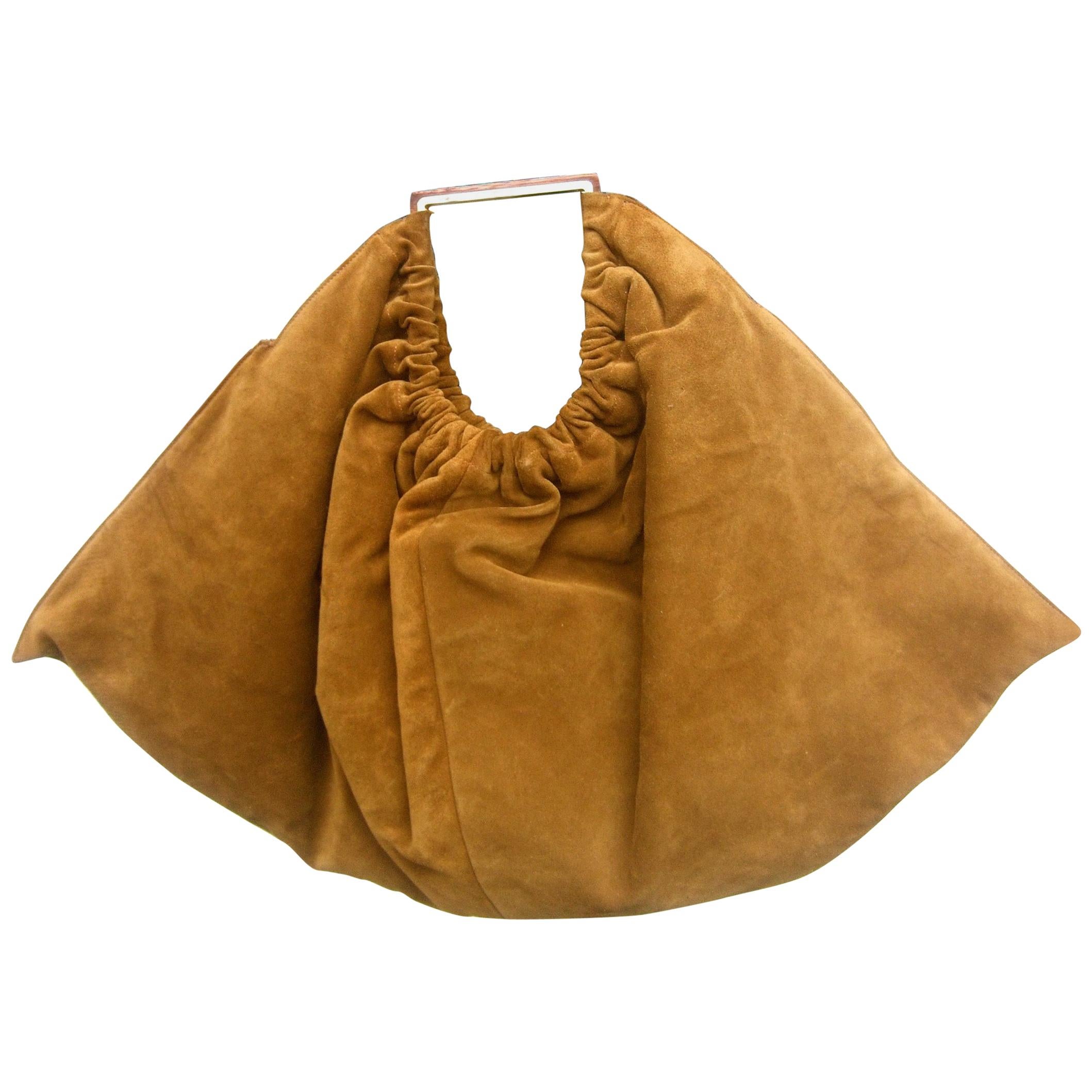 Versace Italian Brown Suede Large Scale Handbag circa 1990s