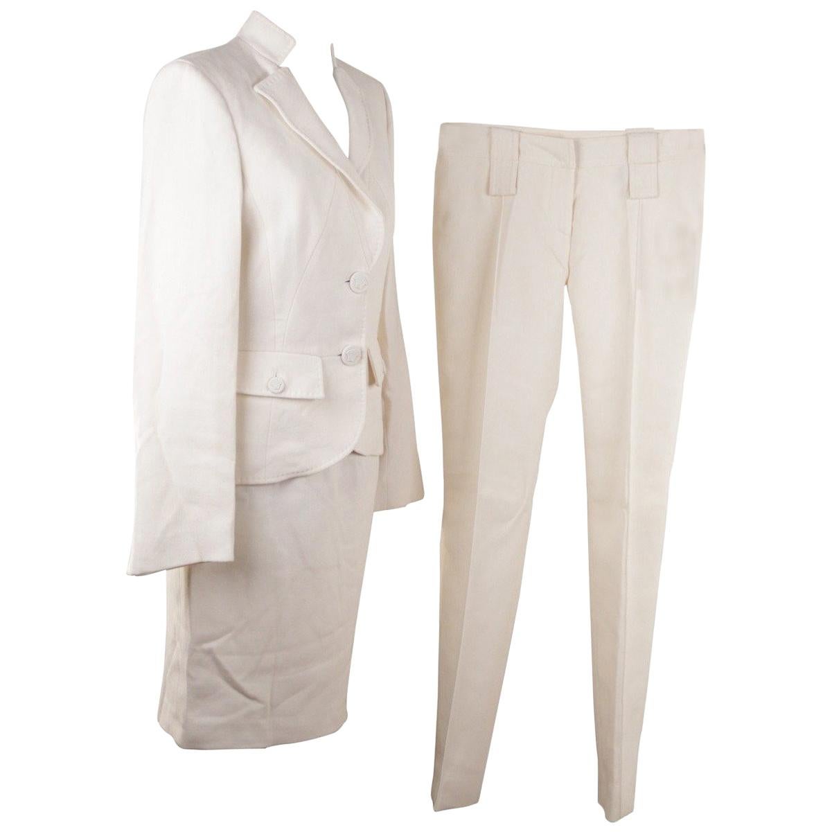 Versace Ivory 3 Pieces Set Blazer Suit Skirt Trousers Size 40 IT