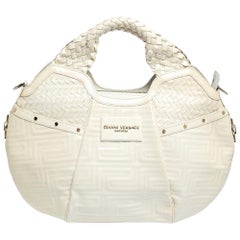 Versace Ivory Quilted and Woven Patent Leather Hobo