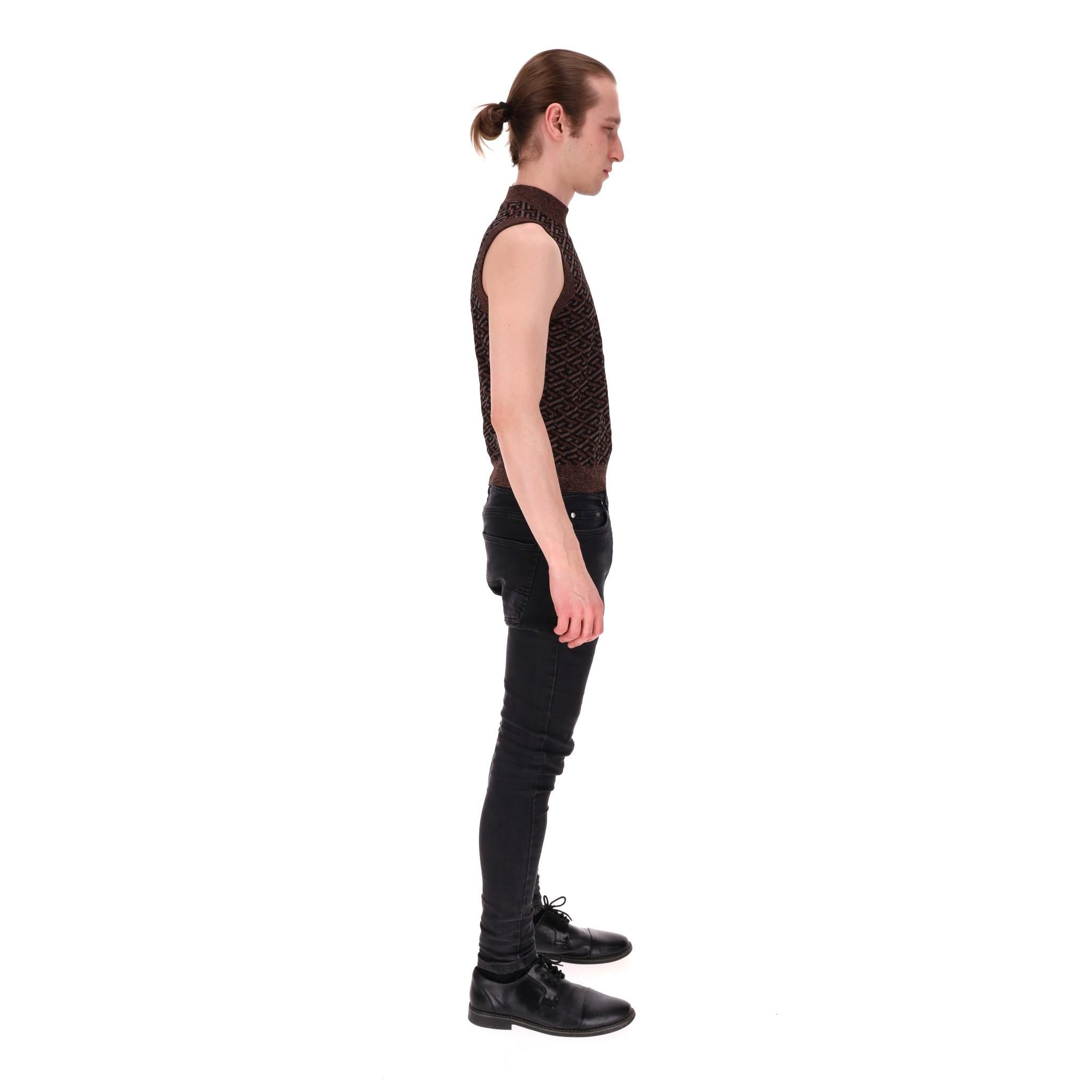 Black Versace Jacquard Logo Monogram Knitted Vest For Sale