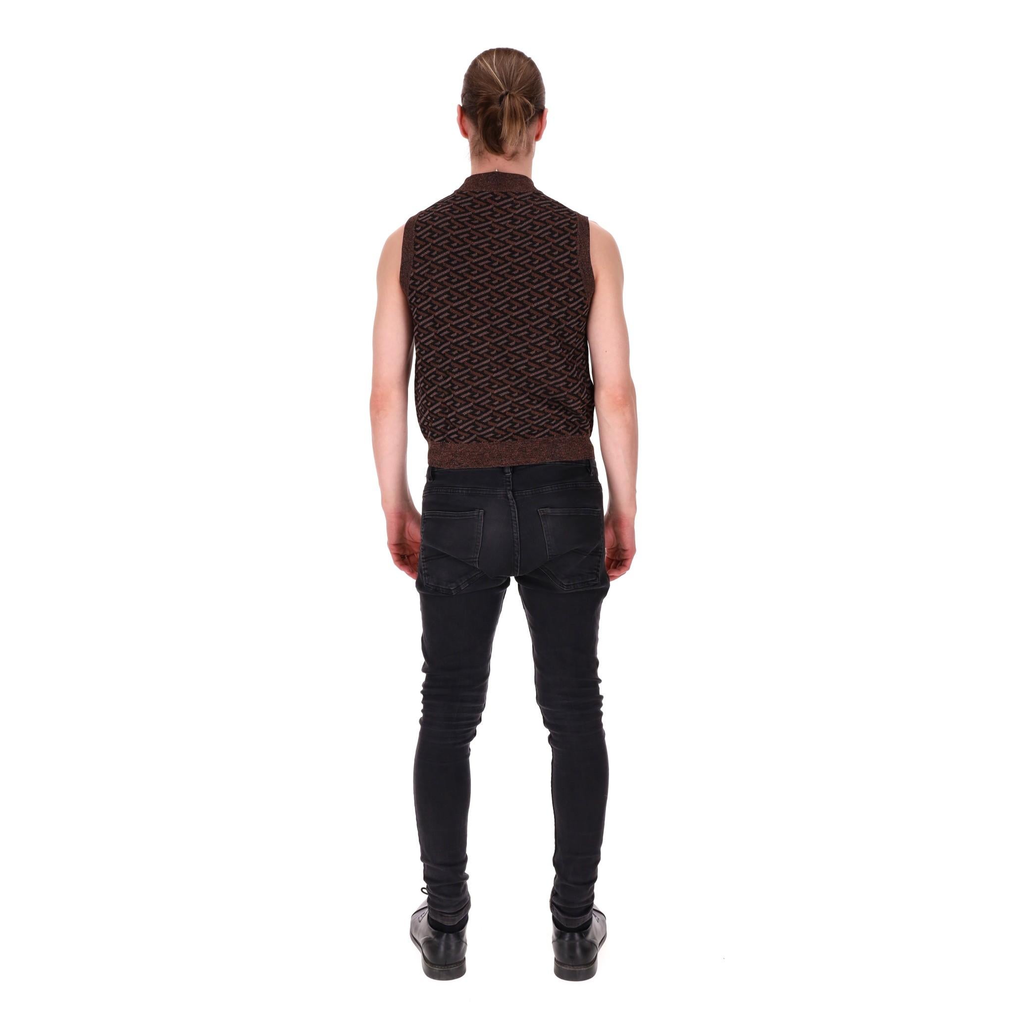Versace Jacquard Logo Monogram Knitted Vest In Excellent Condition For Sale In London, GB