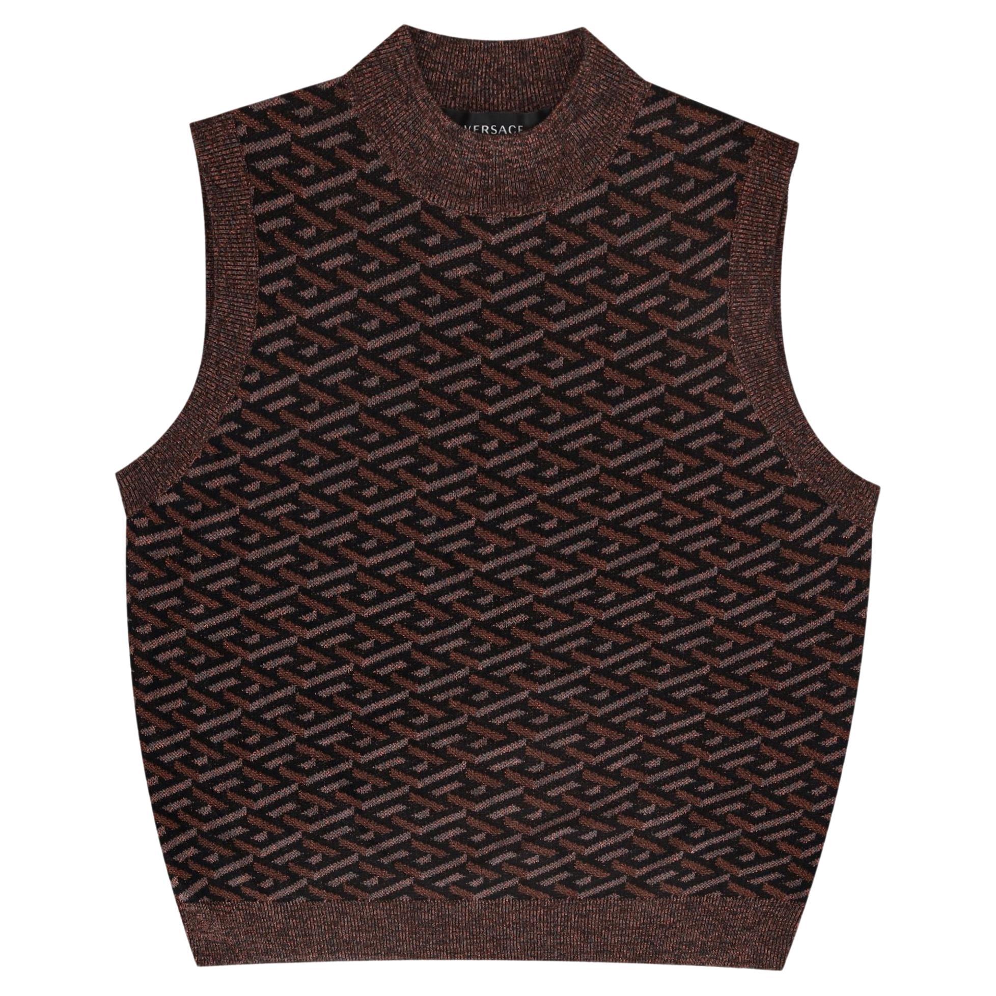 Versace Jacquard Logo Monogram Knitted Vest For Sale