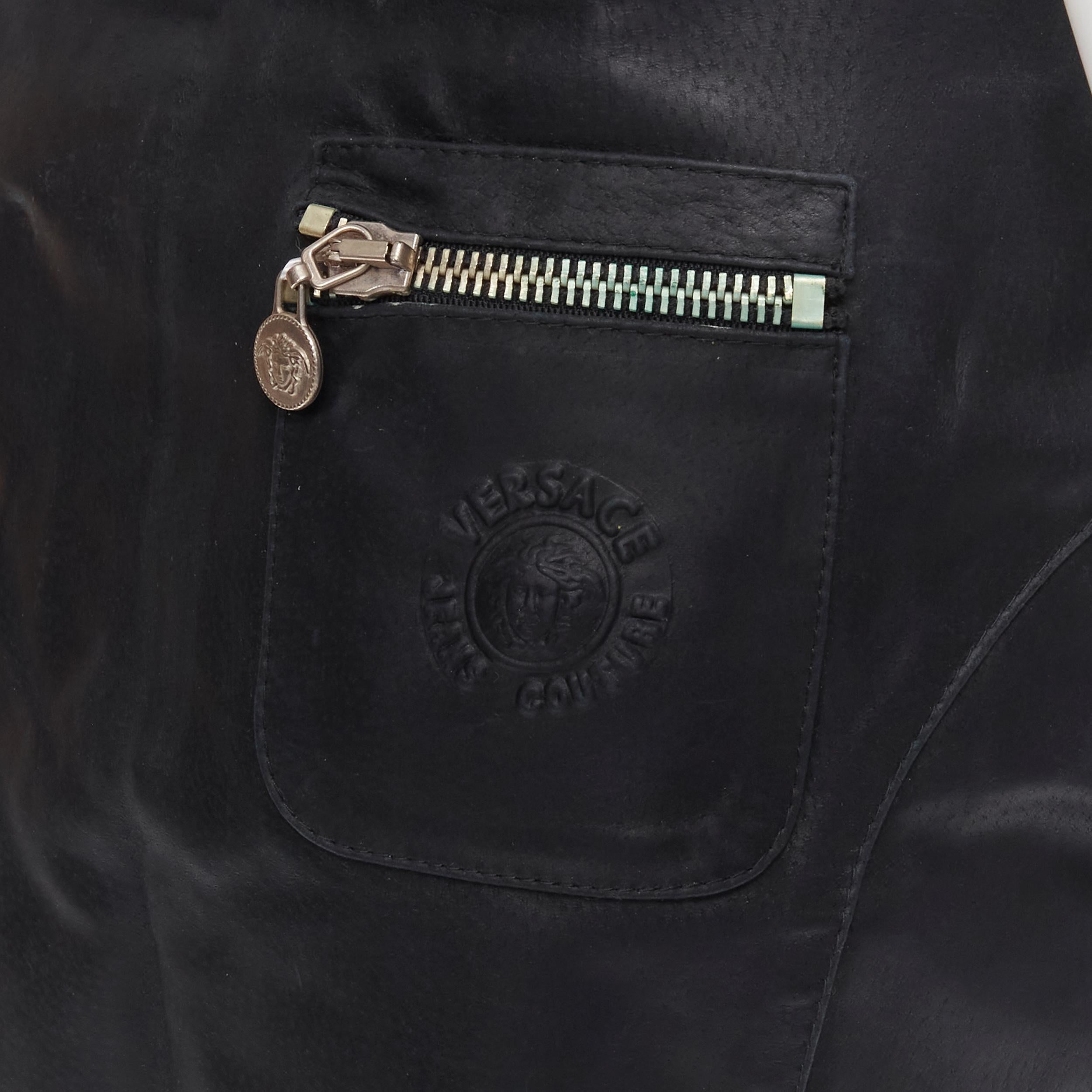 VERSACE JEAN COUTURE Vintage black leather Medusa zip contour mini skirt 28