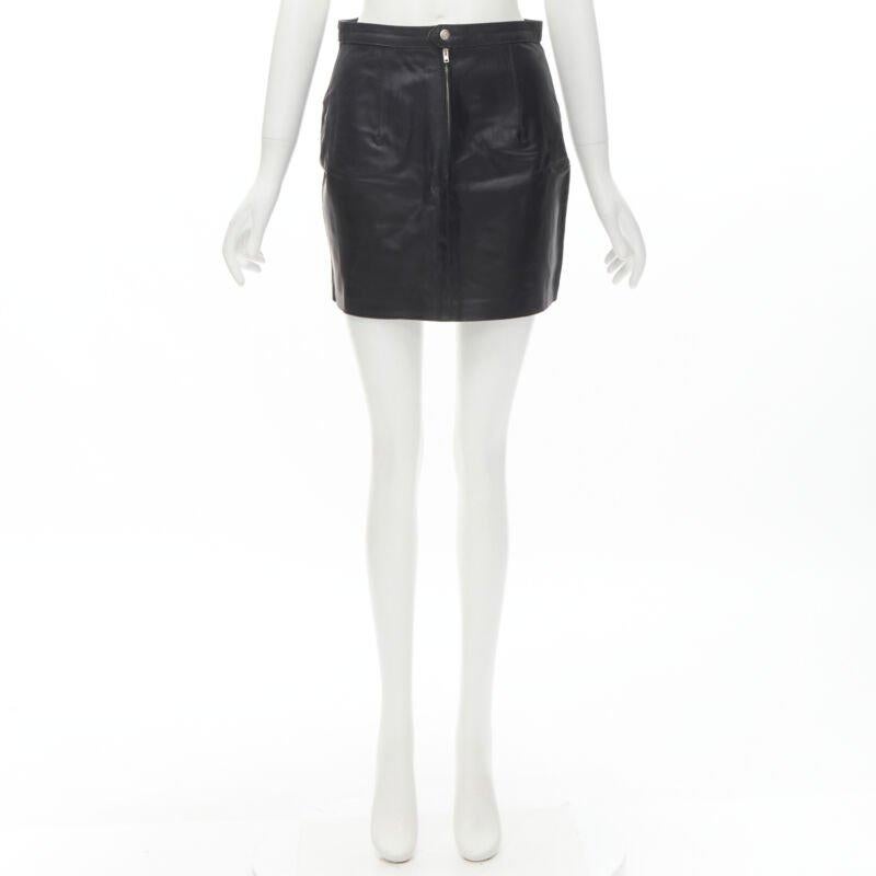 VERSACE JEAN COUTURE Vintage black leather Medusa zip contour mini skirt 28