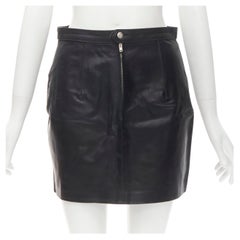 VERSACE JEAN COUTURE Vintage black leather Medusa zip contour mini skirt 28"