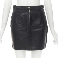 VERSACE JEAN COUTURE Mini-jupe vintage Medusa en cuir noir avec fermeture éclair 28 pouces