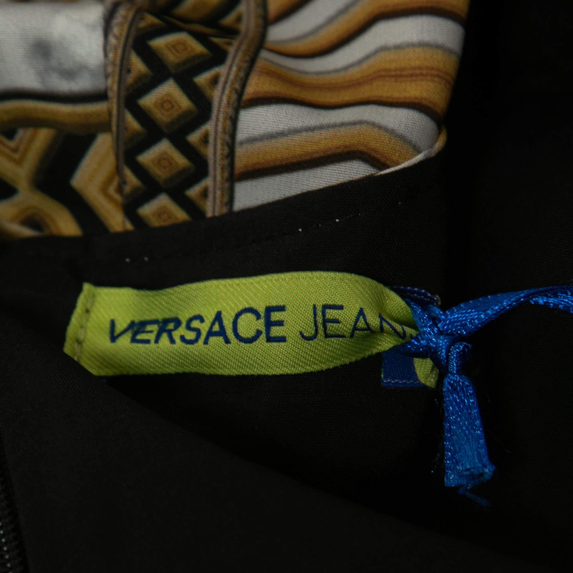 Versace Jeans Black Baroque Print Crepe Sleeveless Midi Dress S 1