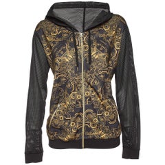Versace Jeans Black Baroque Print Jersey Zip-Up Hood Jacket L